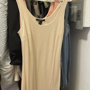 Forever 21 Cream Ribbed Tank Midi Dress, Sleeveless